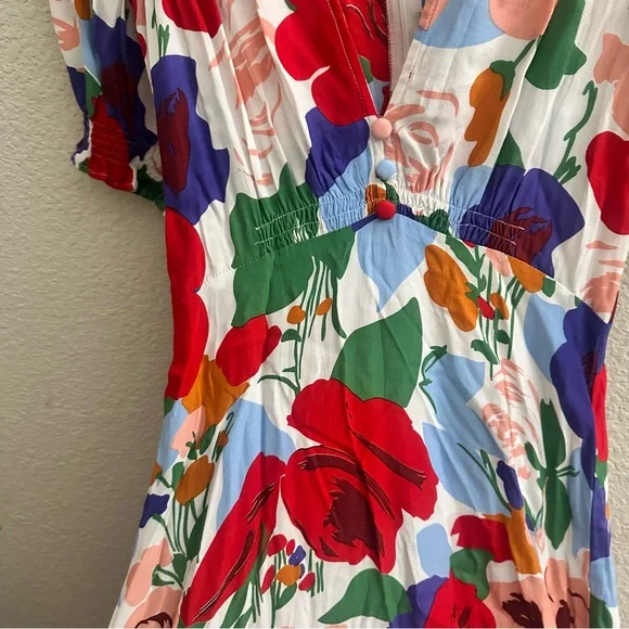 NWT Faithfull the Brand Red Pink Floral Puff Sleeve Midi dress size 4 small - Picture 6 of 7